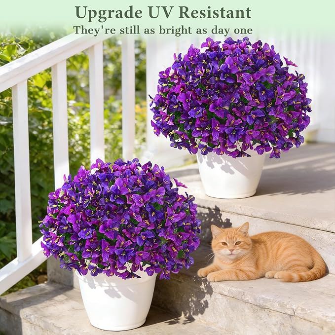 Yastouay 8 Bundles Artificial Flowers for Outdoors, Bougainvillea Fake Flowers for Outside, UV Resistant Silk Outdoor Faux Plants for Porch Patio Planter Front Door Garden Decor(Purple Fuchsia)