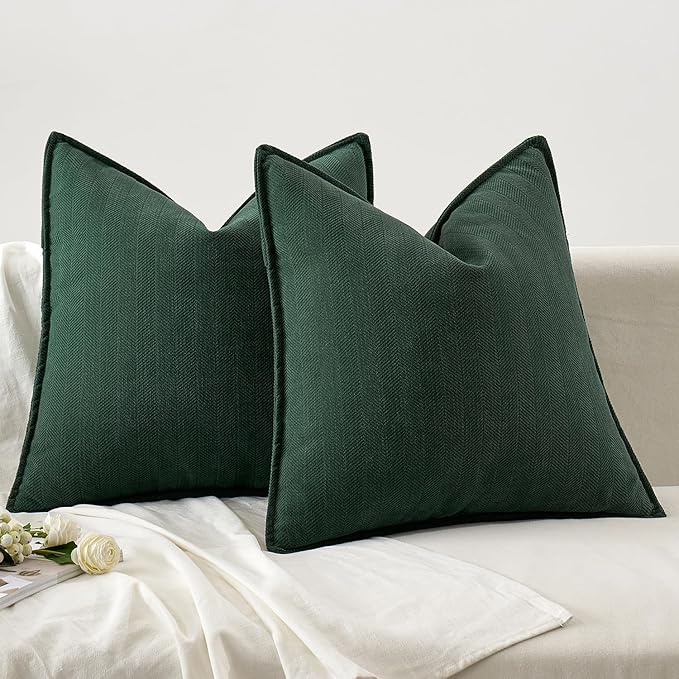 MIULEE Pack of 2 Green Decorative Pillow Covers 22x22 Inch Soft Chenille Luxurious Couch Throw Pillows Farmhouse Cushion Covers Euro Shams with Elegant Design for Sofa Bedroom Home Decor