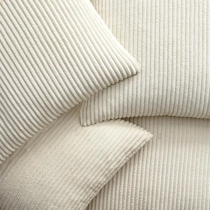 EMEMA Beige Decorative Throw Pillow Covers 16x16 Inch Set of 4 Boho Farmhouse Corduroy Striped Square Pillow Case,Western Modern Cushion Covers for Couch Bed Livingroom Home Decor