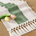 Socomi Sage Green Boho Table Runner Easter Spring Farmhouse Rustic Dining Kitchen Centerpiece Decor Small Macrame Woven Cotton Linen Coffee Table Runner for Dresser Scarf Home Decor 12x72 inch