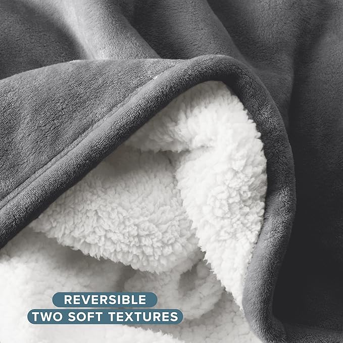 Bare Home Sherpa Fleece Blanket - Twin/Twin Extra Long - Blanket for Bed, Sofa, and Couch - Warm & Lightweight - Fluffy & Soft - Reversible (Twin/Twin XL, Grey)