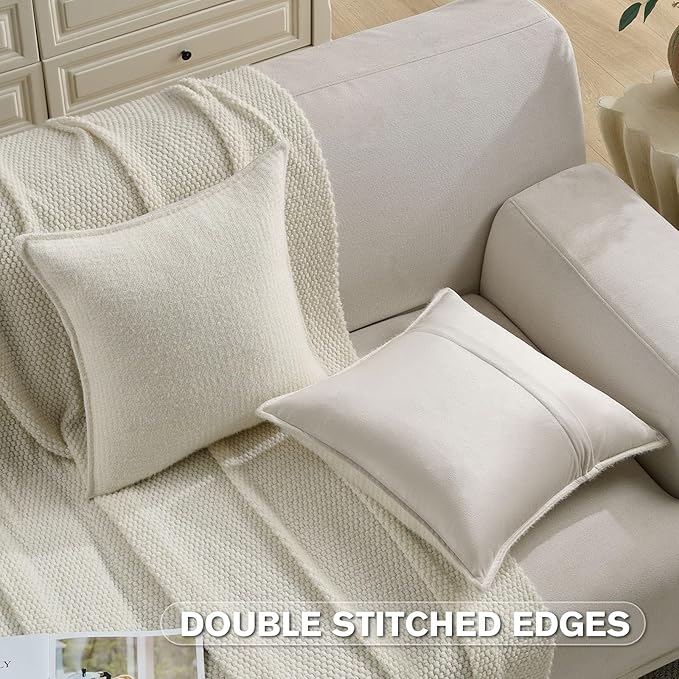 FUTEI Cream Decorative Throw Pillow Covers 16x16 Inch Set of 2,Soft Houndstooth Gingham Textured Cushion Case,Modern Home Decor for Couch Bed Living Room