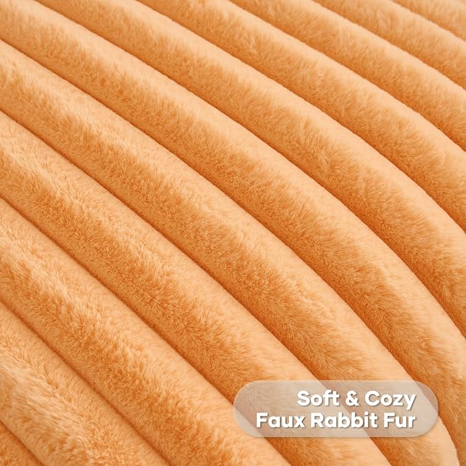 FUTEI Orange Decorative Throw Pillow Covers Set of 2, 16x16 Inch Soft Fluffy Faux Fur Plush Striped Cushion Cases, Modern Home Decor for Couch Bed Living Room