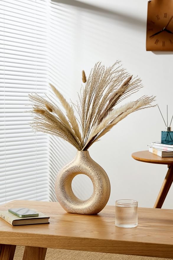 Modern Donut-Shaped Decorative Vases, Handmade Minimalist Boho ins Style, Modern Vase for Home Decor for Wedding Dinner Table Party Living Room Office Bedroom (Gold, Large)