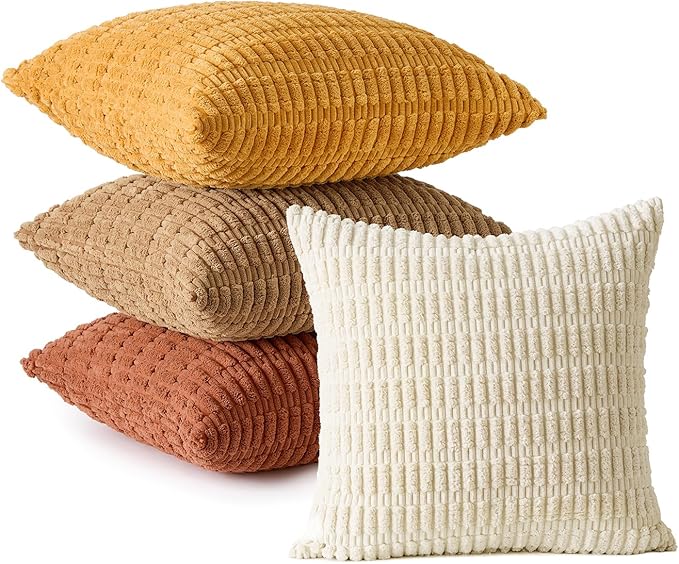 MIULEE Fall Soft Corduroy Throw Pillow Covers Set of 4 Camel 20x20 Inch Modern Farmhouse Boho Decorative Accent Cushion Covers for Couch Sofa Bedroom