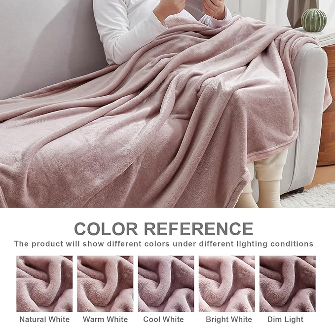 Hansleep Fleece Pink Queen Blanket, Super Soft Flannel Fuzzy Plush Cozy Blanket for All Seasons, Pink, Queen 90x90 Inches