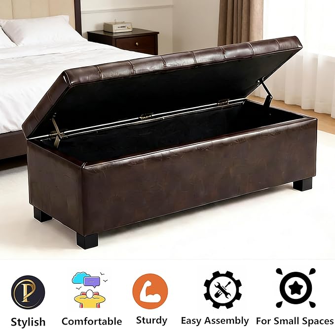 49.75" PU Leather Storage Ottoman Bench for Bedroom Bed End,Tufted Faux Leather Ottomans with Storage for Living Room,Bedside,Entryway,Modern Window Benches with Seating
