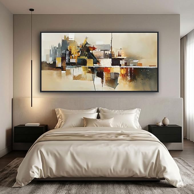 Yellow Abstract Wall Art for Living Room - Modern Wall Art - Framed Large Wall Decor - Canvas Pictures for Bedroom, Office, Above Bed - Contemporary Artwork for Home Decor 29×58IN
