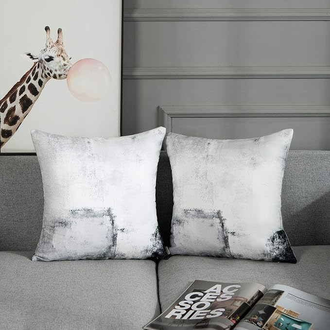 Britimes Throw Pillow Covers Modern Home Art Decor, 20 x 20 Inches Set of 2 Pillow Cases Decorative, Abstract Oil Painting Pillowcases for Bedroom, Living Room, Cushion Couch Sofa, Black White