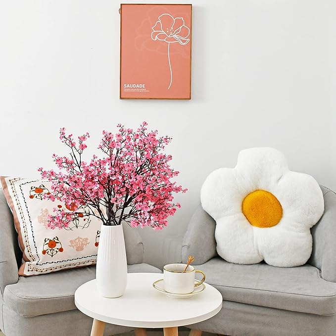 Mandy's Pink Artificial Baby’s Breath Flowers 6 Bundles Silk Gypsophila, 18.5 Inch European Style Modern Home Decor Centerpiece, Neutral Wedding Flower Arrangements