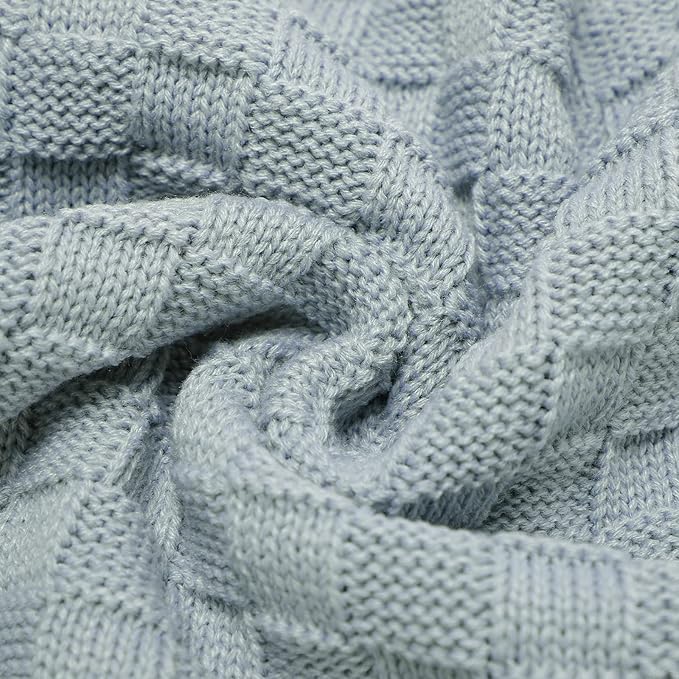 LAWKUL Baby Blanket Blue Newborn Babe Blankets Cable Knitted Soft Receiving Swaddle Cuddle Toddler Boy Girl Stroller 40"x30"