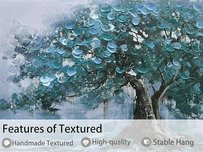 Ardemy Framed Tree Canvas Wall Art for Living Room Large, Teal Tree of Life Picture Wall Decor Landscape Bedroom Nature Painting Artwork Home Office Dining Room Kitchen 40"x20"