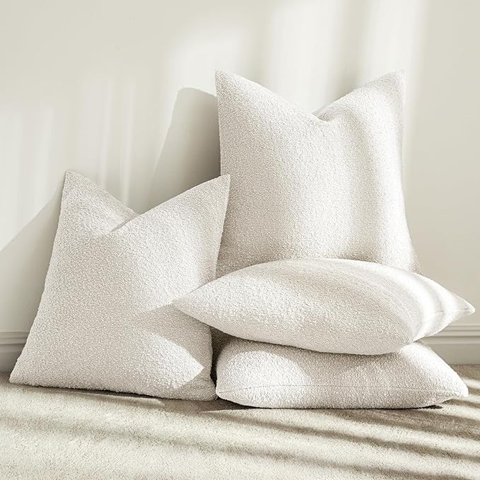 MIULEE Pack of 4 Decorative Textured Boucle Throw Pillow Covers 18x18 Inch White Accent Pillow Cases Soft Couch Cushion Covers for Modern Farmhouse Boho Chair Sofa Bed Livingroom Home Decor