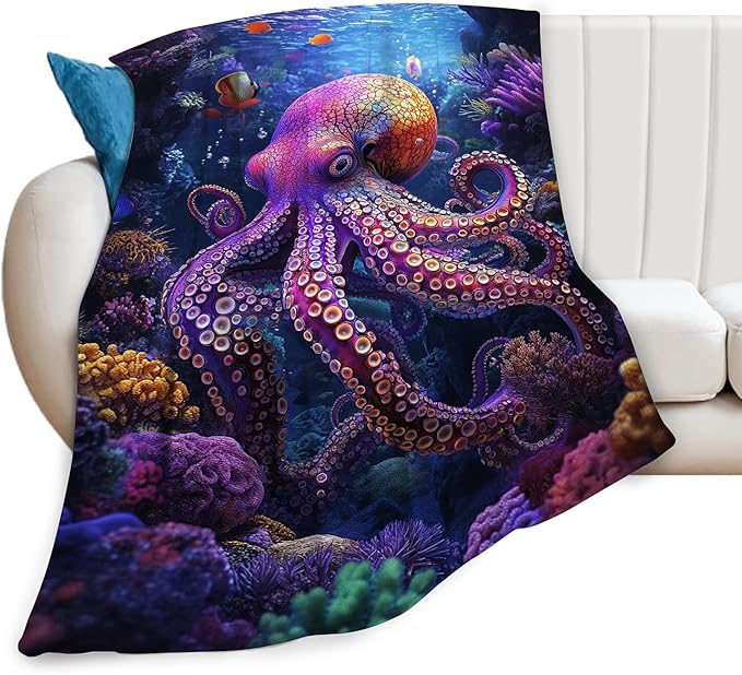 Octopus Blanket Ocean Octopus Throw Blankets Decor Stuff Cozy Flannel Fleece Soft Plush Fuzzy Warm Lightweight Bedding Gifts for Women Girls Kids 50"X40"