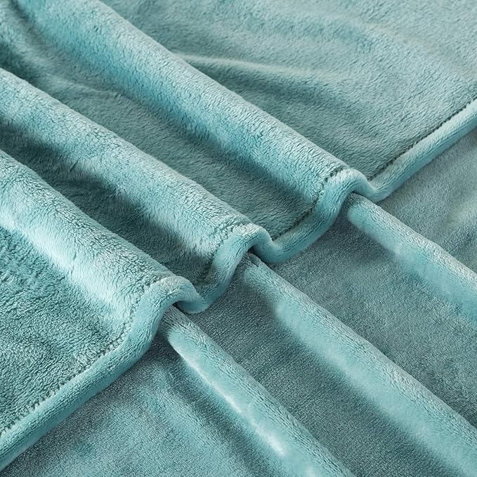 TASTHROW Large Flannel Fleece Throw Blanket, 50×70 Inch - Cozy Lightweight Thick Blanket - All Seasons Suitable for Women, Men and Kids (Two Pack, Bluishgreen)