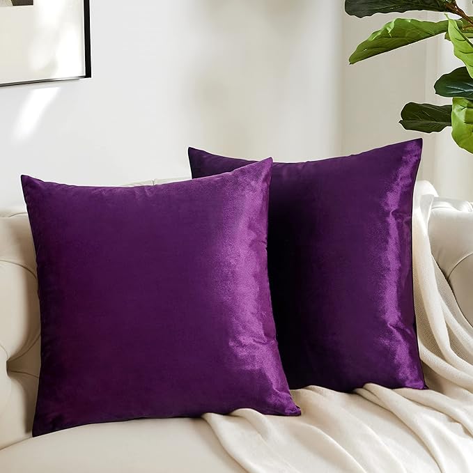 GIGIZAZA Purple Velvet Decorative Throw Pillow Covers Cushion Cover Set of 4 Luxury Pillow Cases for Sofa