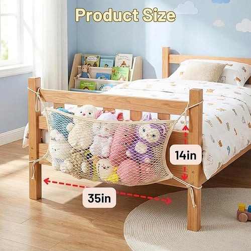 2 Pack Stuffed Animal Storage Net for Kids, Bedside Toy Organizer Net - Neatly Store Your Stuffed Animals, Cotton Bedside Stuffed Animal Storage Net with Tether, Stretches up to 35 Inches, Beige