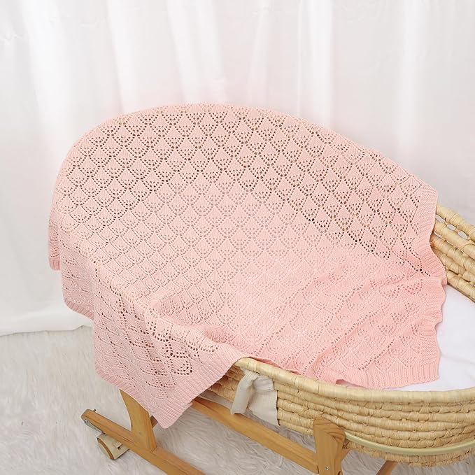 Neiwech Cotton Cellular Baby Blanket Knitted Swaddle Crib Nursery Receiving Blankets for Newborn Boy Girl 40 x 30 Inch Pink