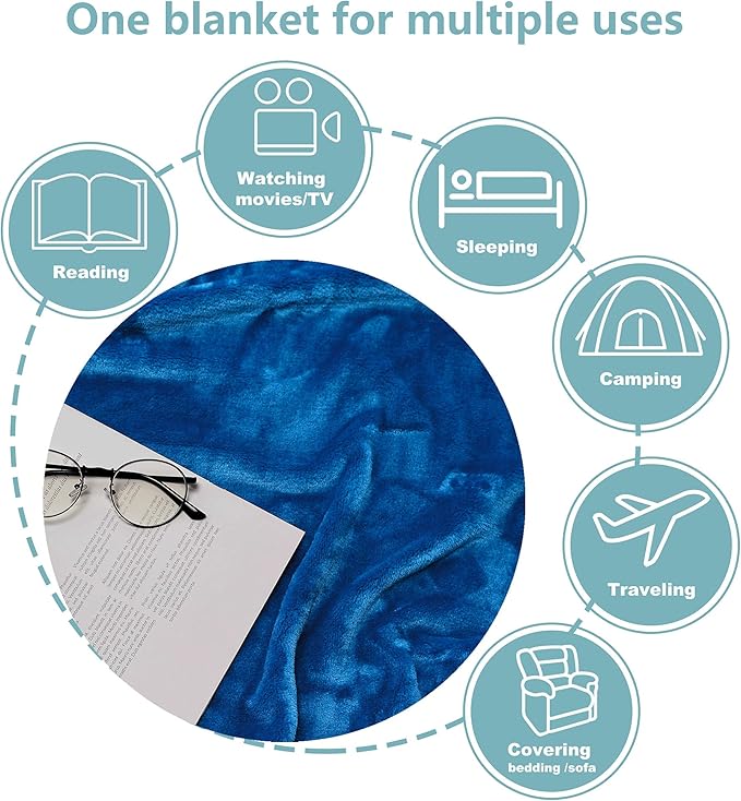 NANPIPER Fleece Blankets, Super Soft Flannel Queen Size Blanket for Bed, Luxury Cozy Microfiber Plush Fuzzy Blanket,Turquoise Blue