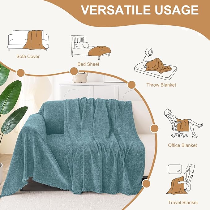 Smiry Couch Cover for Dogs, Washable Chenille Sofa Covers for 3 Cushion Couch, Soft Sofa Slipcover for Pets, Thick Sectional Furniture Protector with Tassels (Blue, 88.5x150 Inch)