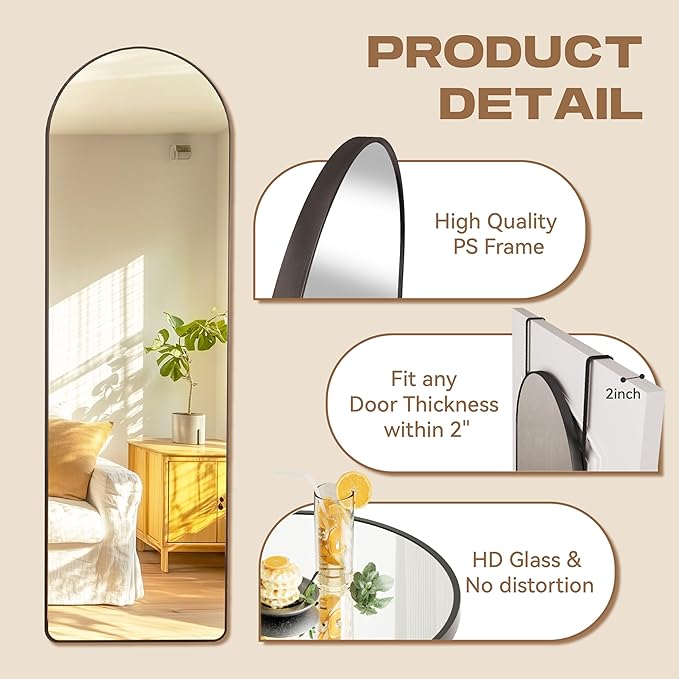 Hasipu Door Mirror Full Length, 47.2 x 15.7 Inch Full Body Wall Mirror Over The Door Hanging Mirror for Bedroom, Living Room, Cloakroom（White）