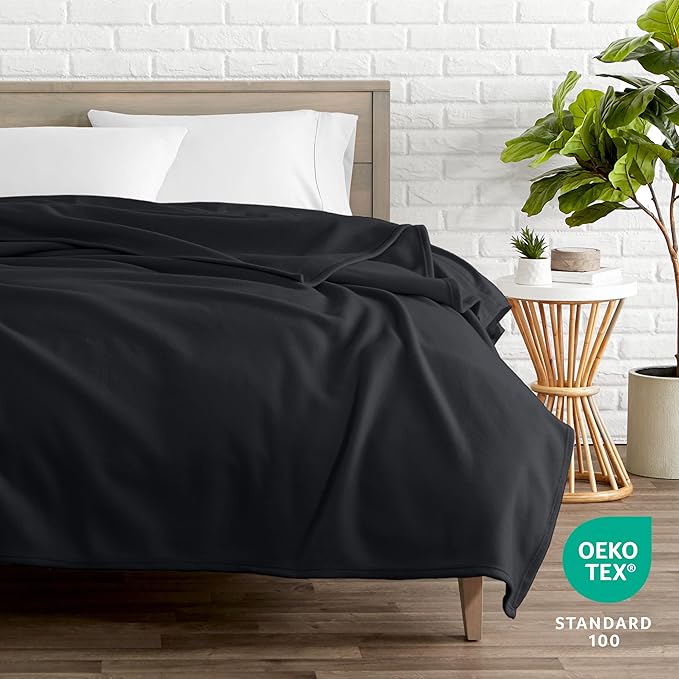 Bare Home Polar Fleece Blanket - Throw - Black - Warm & Cozy - Premium Fleece for Bed, Sofa, Camping, Travel and Cold Nights - Lightweight Blanket (Throw, Black)