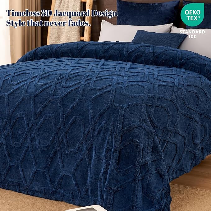 PHF Fluffy Sherpa Fleece Blanket Twin Size for Winter, Warm and Cozy, 510GSM 3D Tufted Shaggy Fleece Blanket for Sofa Bed, Navy Blue, 60"x80"