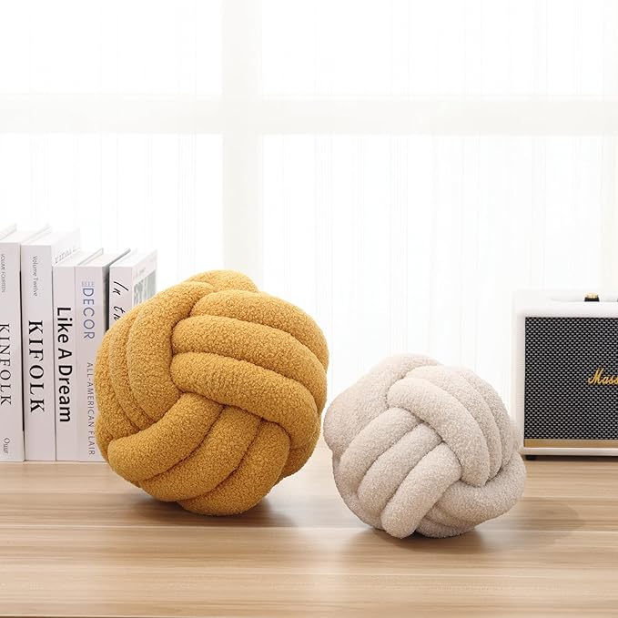 Petrella Knot Pillow Ball Round Throw Pillows Home Decor Cushion Decorative Aesthetic Throw Pillows，Lambswool Beige 11inch