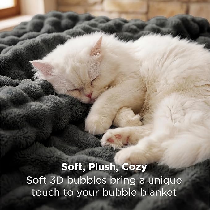 Bedsure 3D Fleece Bubble Blanket - GentleSoft Grey King Blanket for Sofa Bed Room Decor - Luxury Soft Cozy Gifts for Women, Lightweight, All Seasons, Dark Grey, 108"×90"