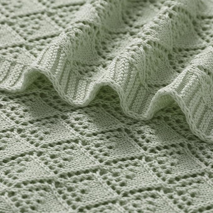 Neiwech Cotton Cellular Baby Blanket Knitted Swaddle Crib Nursery Receiving Blankets for Newborn Boy Girl 40 x 30 Inch Green