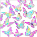 3D Butterfly Wall Decor 3 Sizes 4 Styles Butterfly Party Decorations Cake Decorations Removable Stickers Wall Decor Room Mural Metallic (Laser Pink Purple, 48Pcs)