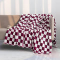 LOMAO Throw Blankets Flannel Blanket with Checkerboard Grid Pattern Soft Throw Blanket for Couch, Bed, Sofa Luxurious Warm and Cozy for All Seasons (Burgundy, 40"x60")