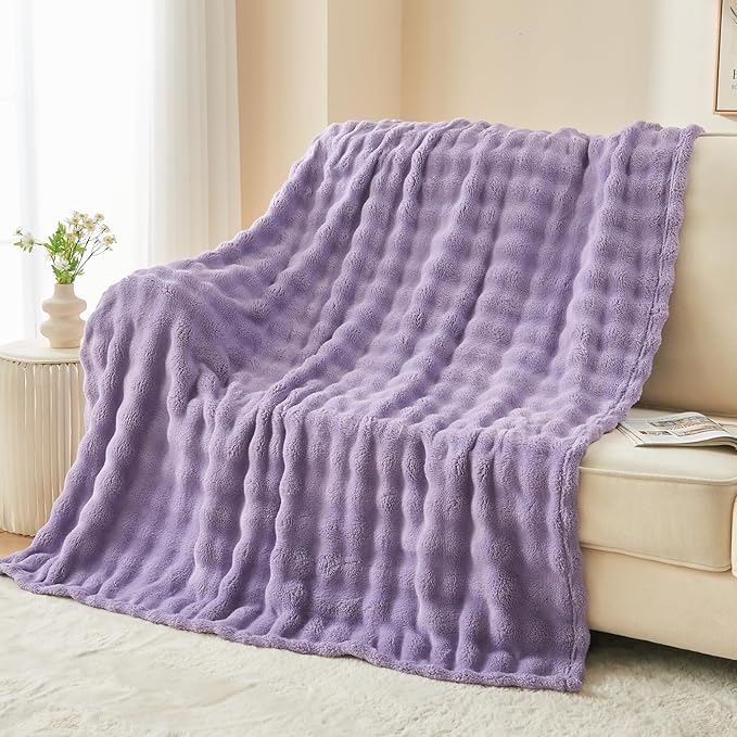 NEWCOSPLAY Twin Blanket for Couch Lavender Super Soft Flannel Fleece 3D Bubble Lightweight Bed Blanket All Season Use (Lavender, Twin(60"x80"))