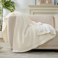 Amélie Home Reversible Waffle Weave Throw Blanket, Chenille Knit with Warm Sherpa, Soft Cozy Blanket for Couch, 50"x60", Ivory