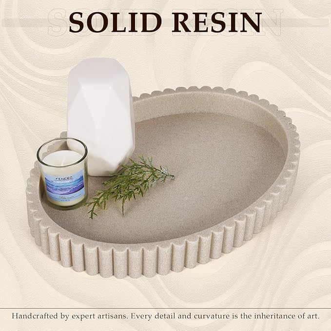Oval Tray for Coffee Table Decor, 13" Resin Coffee Table Trays, Table Centerpieces Decorative Tray for Home Decor, Modern Decorative Centerpiece Trays, Beige Resin