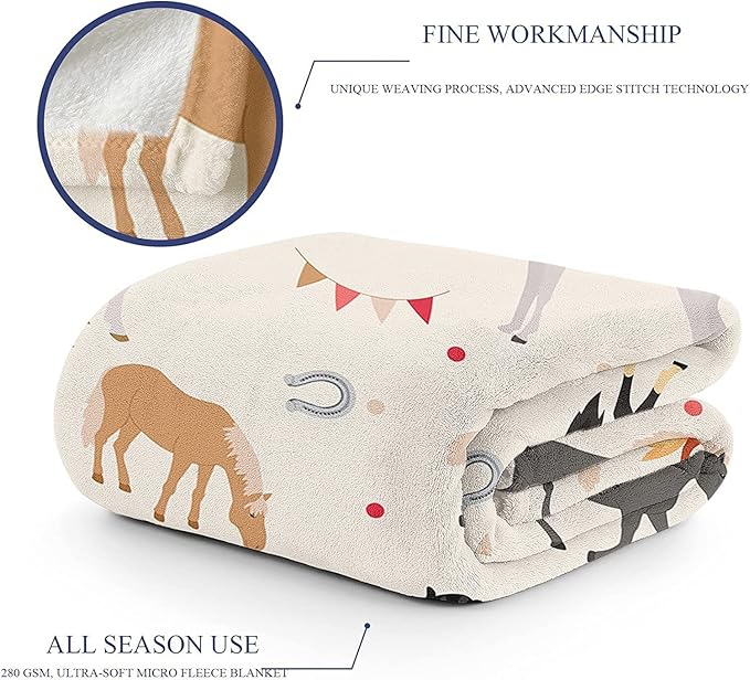 Horse Blanket, Soft Warm Fuzzy Fleece Plush Blanket 80''x60'', Smooth Cozy Flannel Throw Blanket for Bed/Couch/Office/Camping