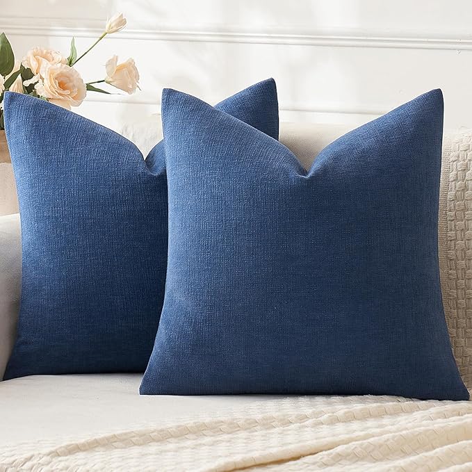 MIULEE Navy Blue Couch Pillow Covers 16x16 Inch, Set of 2 Soft Chenille Decorative Square Throw Pillow Covers Farmhouse for Sofa Living Room Bed