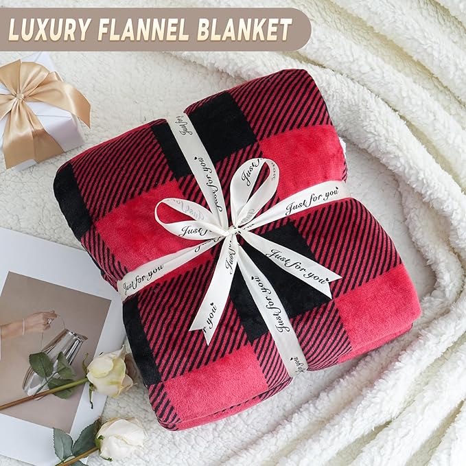 Sherpa Fleece Throw Blanket for Couch, Fluffy Plush Warm Fuzzy Blanket for Women and Men, Cozy Thick Soft Twin Blanket for Bed (Red, 80"*90")