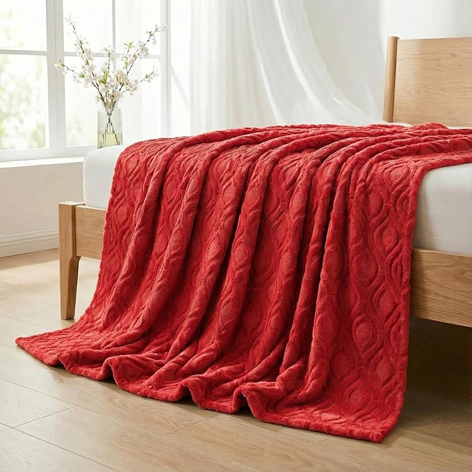 Horaldaily Solid Blanket Throw, Red Accent Farmhouse Neutral Square Euro Soft Fuzzy Plush Faux Fur Cozy Blankets for Couch Sofa Bed Lounging, Ideal Gifts for Kids Adults Wife Self, 50x60