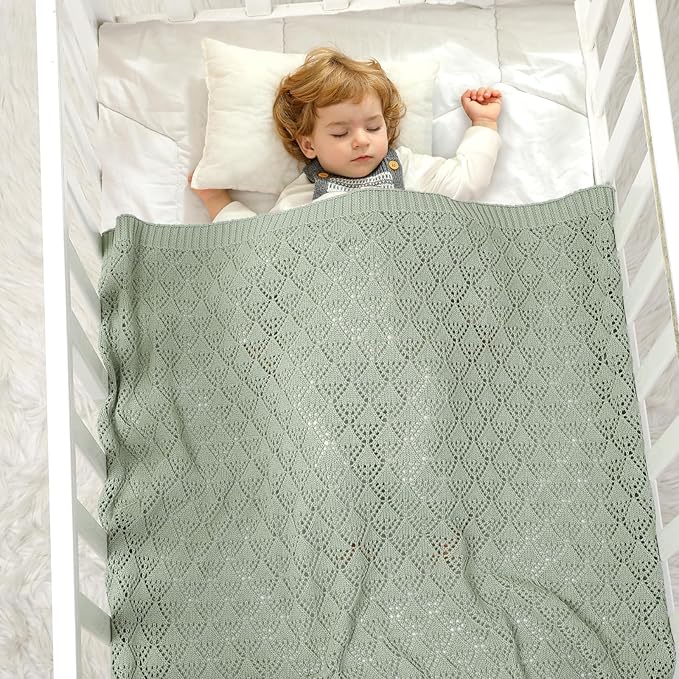 Neiwech Cotton Cellular Baby Blanket Knitted Swaddle Crib Nursery Receiving Blankets for Newborn Boy Girl 40 x 30 Inch Green