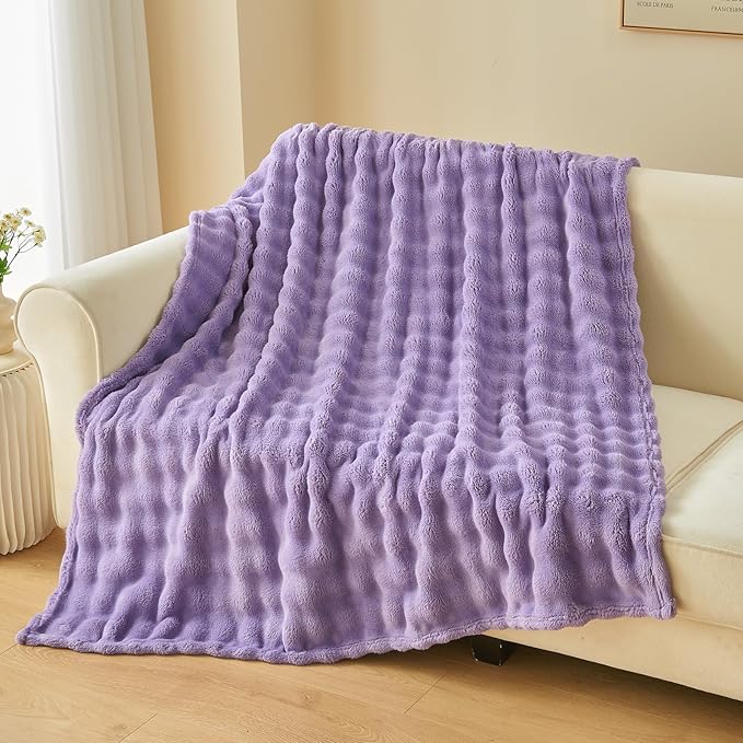 NEWCOSPLAY Twin Blanket for Couch Lavender Super Soft Flannel Fleece 3D Bubble Lightweight Bed Blanket All Season Use (Lavender, Twin(60"x80"))