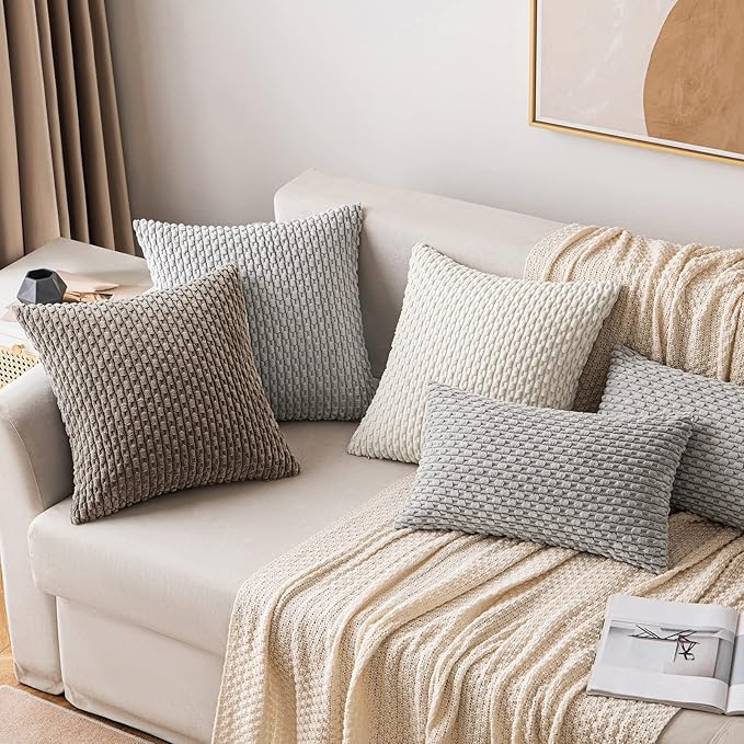MIULEE Pack of 2 Decorative Throw Pillow Covers 20x20 Inch Soft Boho Striped Textured Corduroy Pillow Covers Modern Farmhouse Home Decor for Couch Bed Sofa Living Room Neutral Brown
