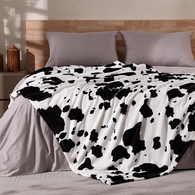 Cozy Bliss Cow Print Throw Blanket for Bed - Fuzzy Thick Soft Warm Fleece Blankets for Couch & Bed, for Women Men Girls Kids, Black & White Large King Size 120"*100"