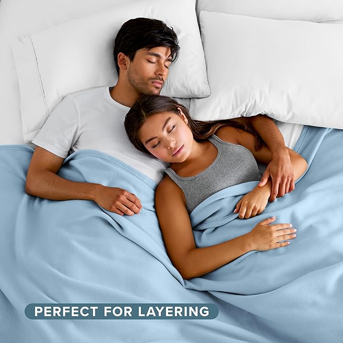 Bare Home Polar Fleece Blanket - Full/Queen - Light Blue - Warm & Cozy - Premium Fleece - Throw for Bed, Sofa, Camping, Travel and Cold Nights - Lightweight Blanket (Full/Queen, Light Blue)