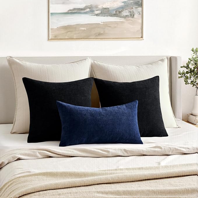 MIULEE Navy Couch Pillow Covers 12x20 Inch, Set of 2 Soft Chenille Decorative Lumbar Throw Pillow Covers Farmhouse for Sofa Living Room Bed
