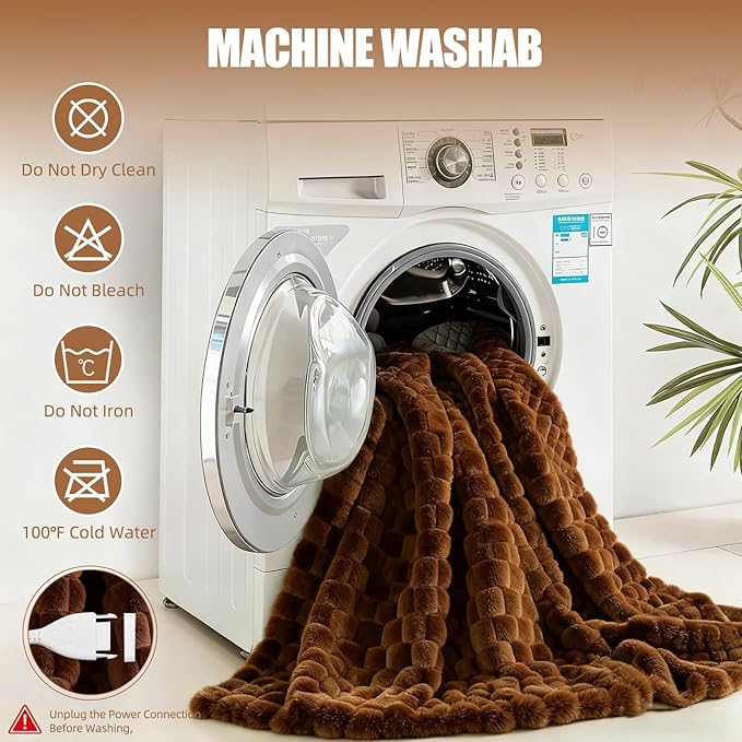 Heated Blanket Electric Blanket Heating, Dual Control Soft Ribbed Faux Fur Electric Blanket with 12 Heat Levels 12H Timer ETL FCC Certified Machine Washable (Camel, King Size - 90" x 100")
