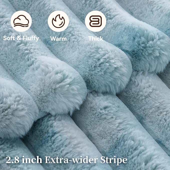 Fluffy Faux Fur Throw Blanket Queen Size, Thick 1000GSM Soft Cozy Throw Blankets for Bed, Plush Striped Warm Fuzzy Blanket for Couch LivingRoom Home Decor & Gifts(80"x 90", Tie-dye Blue)