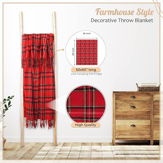Plaid Throw Blanket, Classic Farmhouse Style Holidays Christmas Lightweight Decoractive Cashmere Like Ultra-Soft – Ideal for Living Room, Bed, Couch, Travelling, Gift for Her (Red Multi, 50"x60")