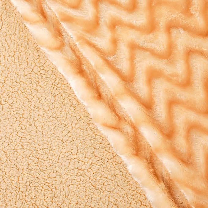 Whale Flotilla Faux Fur Sherpa Throw Blanket for Couch Sofa, Cozy Reversible Fuzzy Fluffy Plush Throws for All Season, Warm and Soft, 50x60 Inch, Light Gold