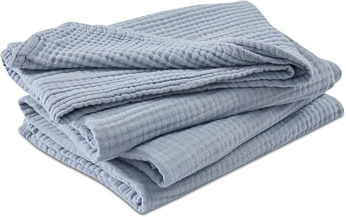 EMME Cotton Muslin Twin XL Blanket Breathable Gauze Soft Lightweight Blankets Adults Gifts for Women (Heather Dusty Blue, 66"x90")